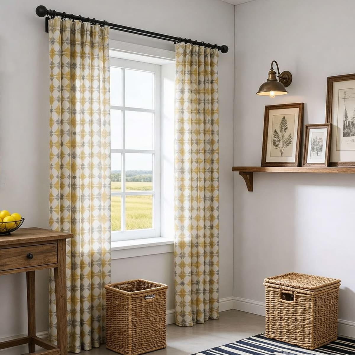 Mimosa Yellow Curtains Linen Bright Modern Geometry Drapes 2 Panels