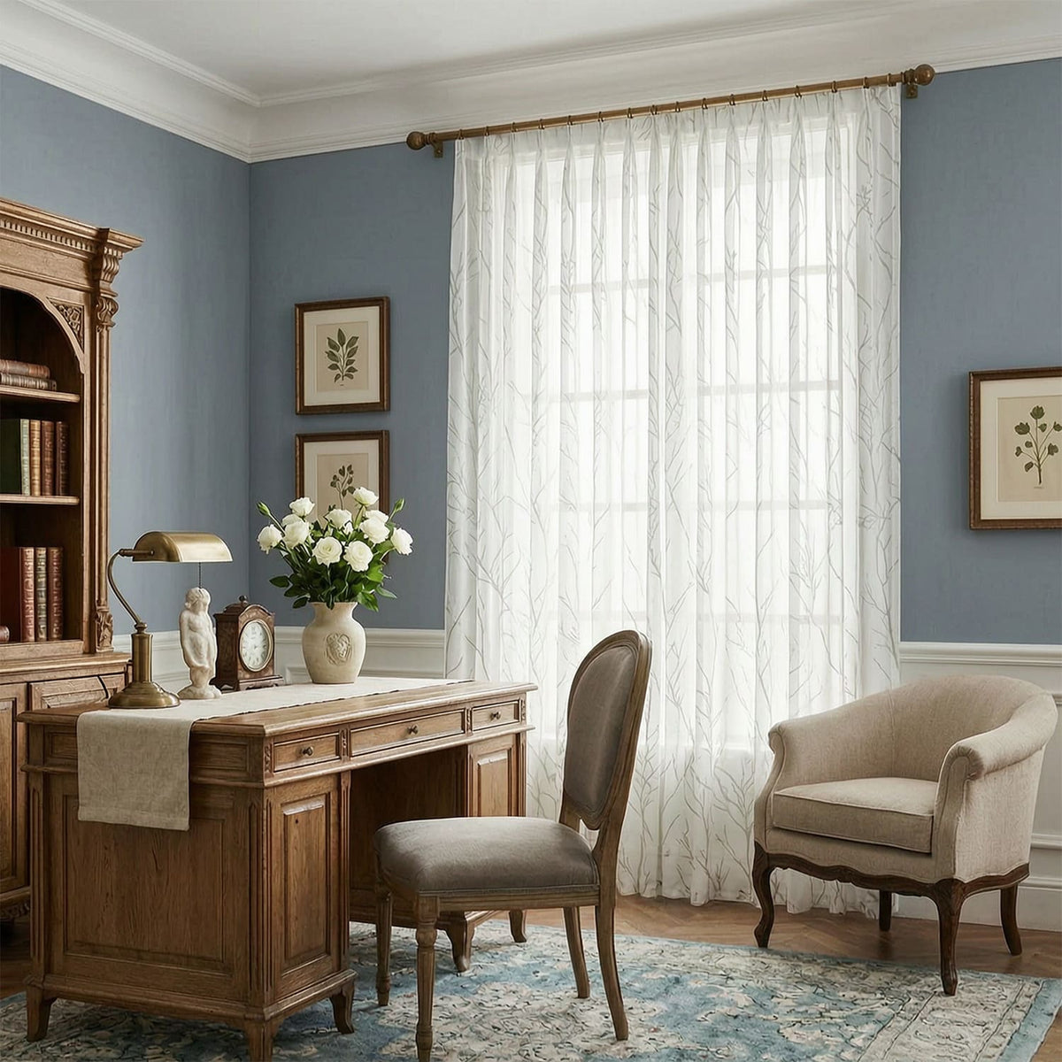 Branch Tree White Sheer Curtains for Bedroom/Living Room 2 Panels