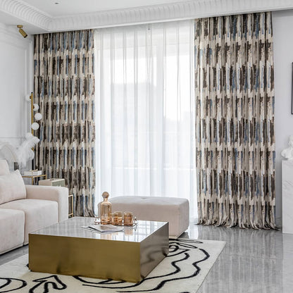 Light blue and brown curtains for living room modern drapery panels