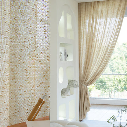 French Chanle Style Graceful Sheer Curtains Mint Green/Light Brown/White