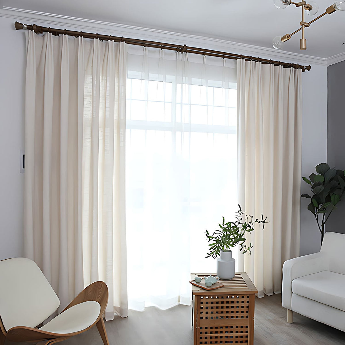 Beige Natural Linen Pinch Pleat Curtains Drapes