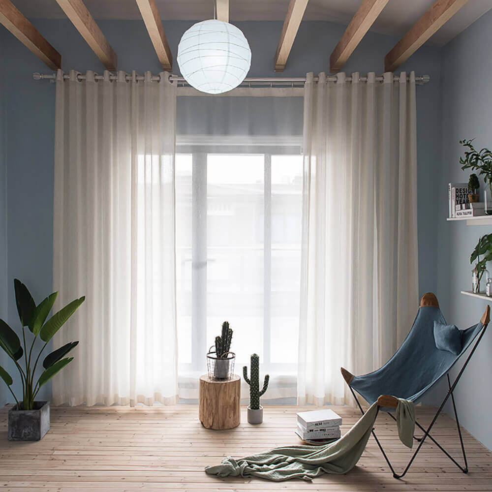 Linen striped sheer curtains with grommets sheer drapes for living room