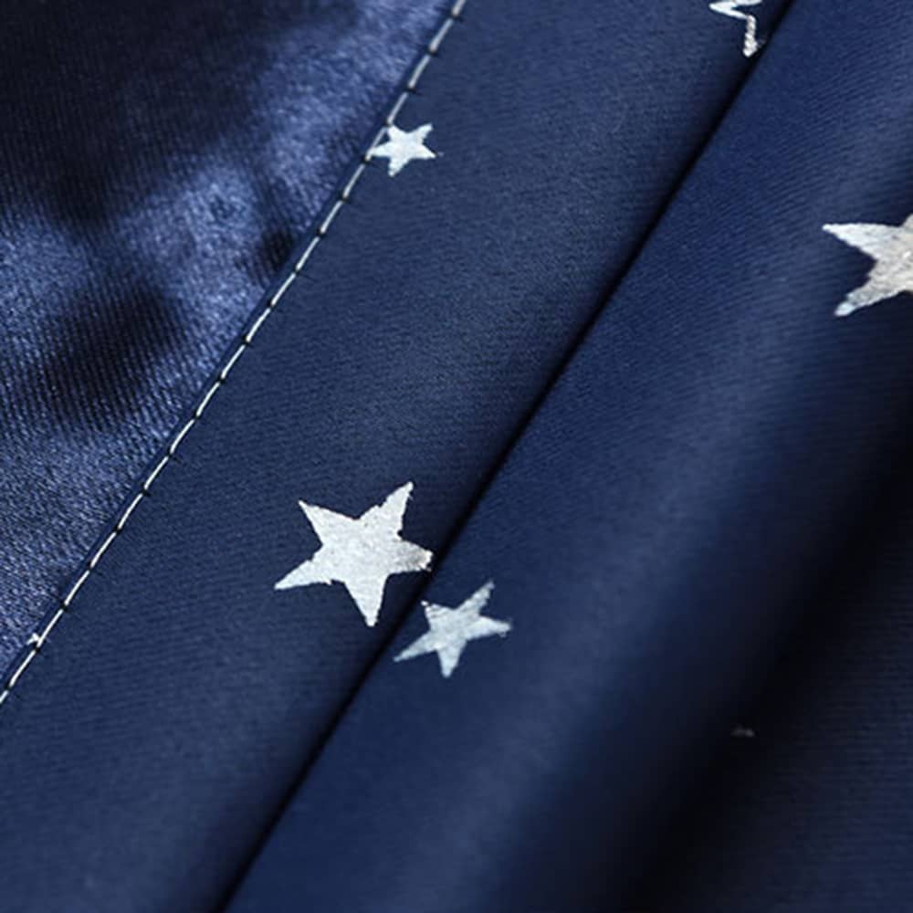 Luxury thermal insulated navy blue balloon curtains with silver stars, elegant home decor