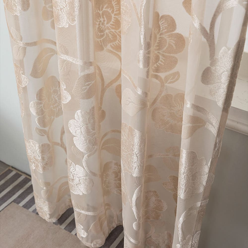 Luxury embroidered sheer curtains with grommets gold beige sheer drapes