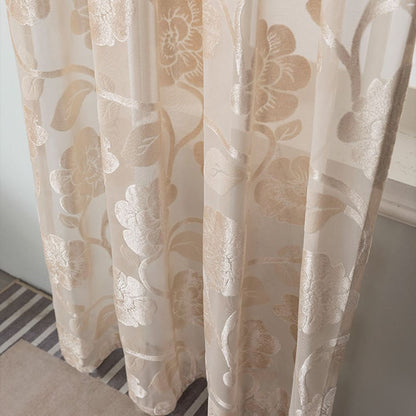 Luxury embroidered sheer curtains with grommets gold beige sheer drapes