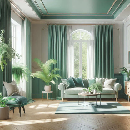 Luxury mint green velvet curtains for living room pinch pleat drapes