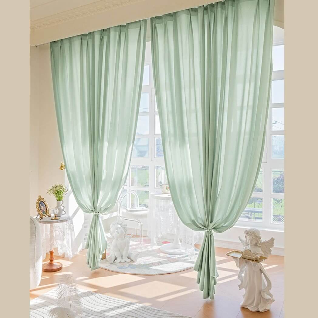Mint green rod pocket sheer curtains for living room elegant window sheers