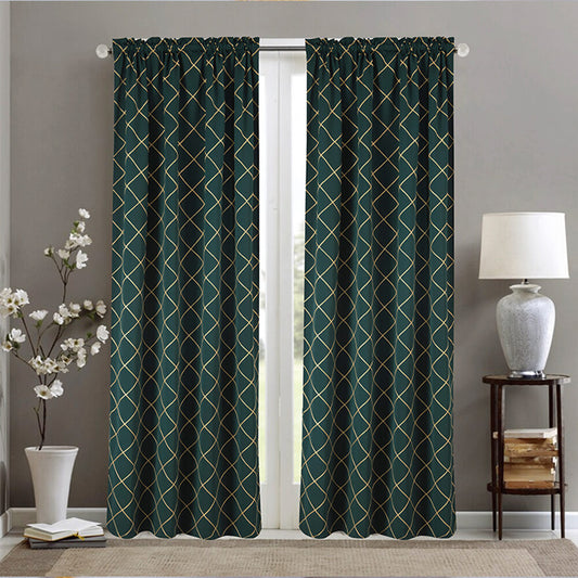 modern dark green grid waterproof door curtains for living room darkening drapes