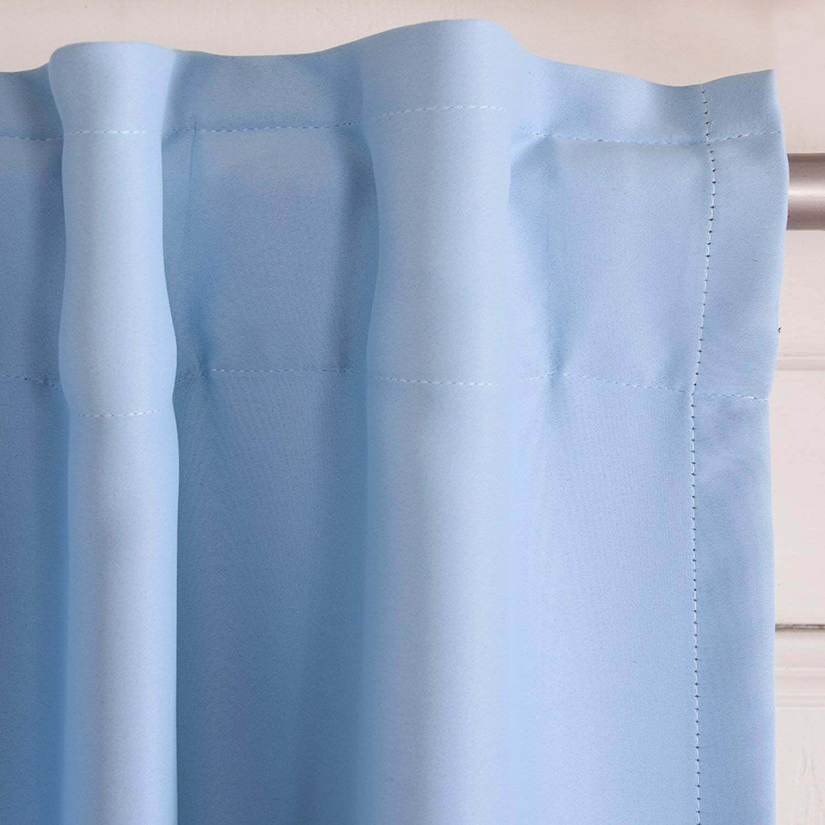 Modern short sky blue kitchen curtains back tab window drapes for sale