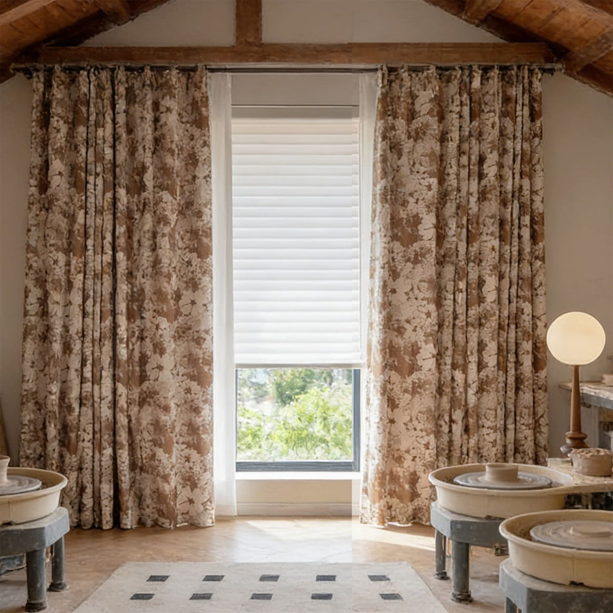 Classic Elegance Brown Chenille Jacquard Floral Bedroom Curtain Room Decor