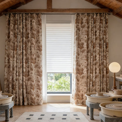 Classic Elegance Brown Chenille Jacquard Floral Bedroom Curtain Room Decor
