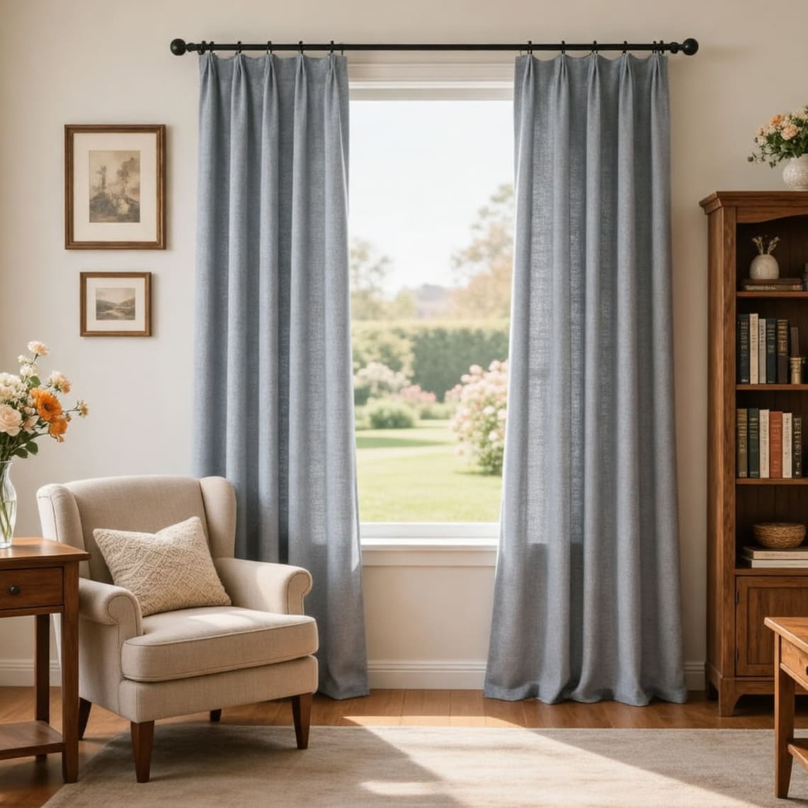 Grey Natural Linen Curtains Living Room Drapes Panels