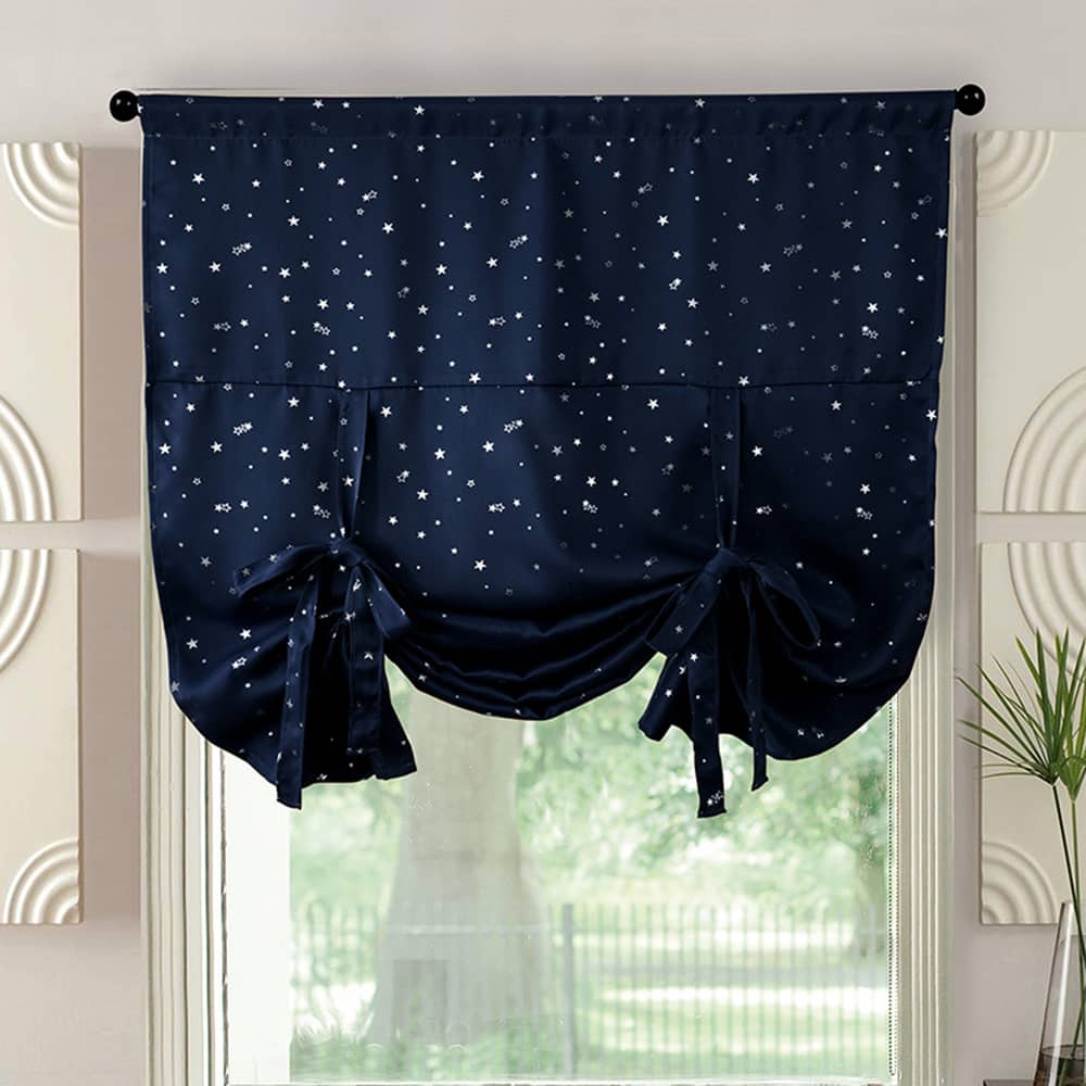 Navy balloon curtains with silver star pattern, perfect blackout design for kids' room or nursery