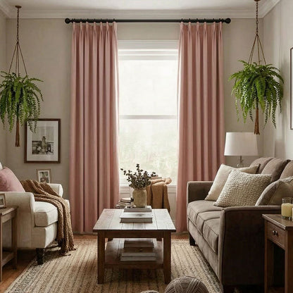 Pink Cotton Linen Soft Curtains Rose Quartz Drapes for Bedroom 1 Set of 2 Panels