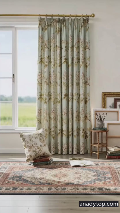 Aqua Mist Cottage Chestnut Floral Curtains