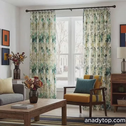 Vibrant Teal & Mint Watercolor Botanical Vine Curtains