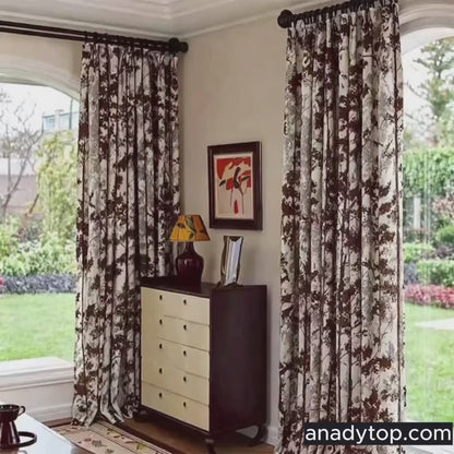 Elegant Neutral Chocolate Brown Forest Silhouette Curtains