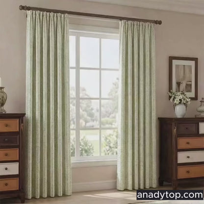Country Fresh Light Green Micro‑Check Window Drapes