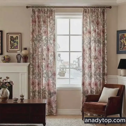 Vintage Country Beige Pink Daisy Floral Curtains