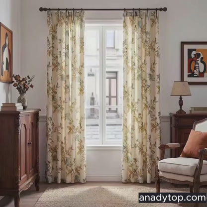 Contemporary Cream Tropical Leaf Print Curtains