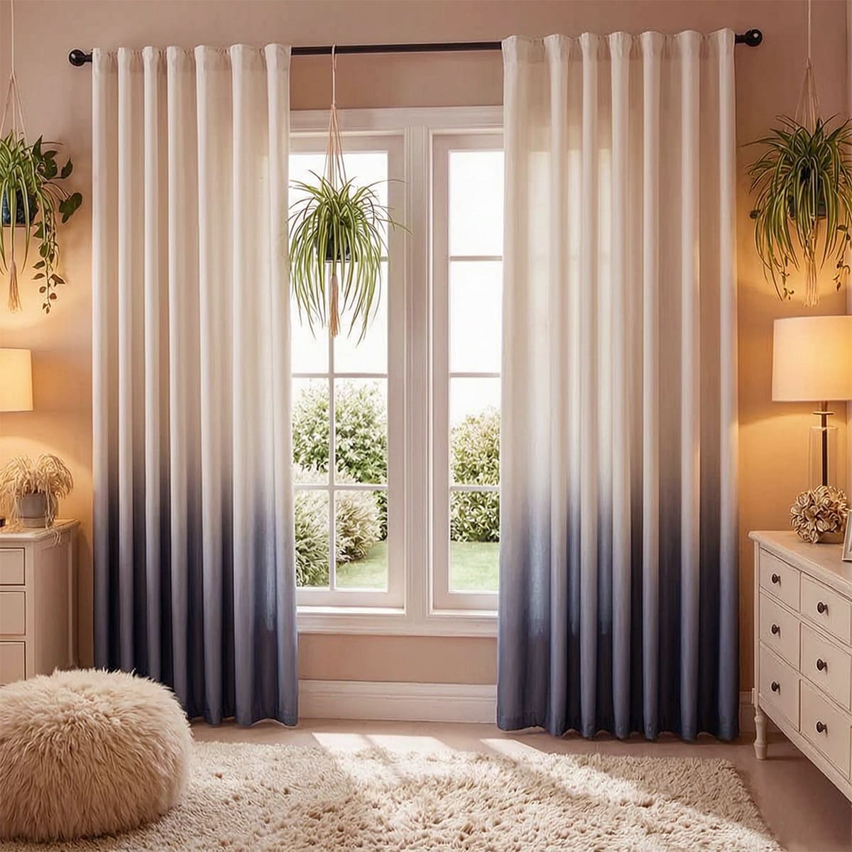 Grey Purple Ombre Curtains Polyester Drapes for Living Room