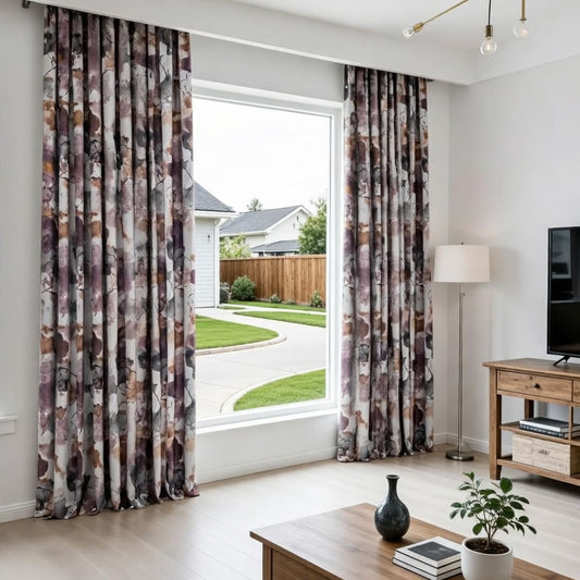 Artistic Bloom Purple and Brown Watercolor Floral Pinch Pleat Curtains