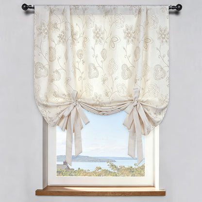 Natural Linen Rope Embroidery Flower Unique Balloon Shade Curtains