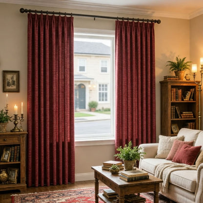 Red Rough Grainy Texture Curtains Solid Drapes