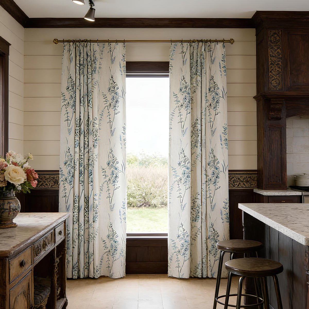 Teal Blue Sage Curtains Natural Linen Blend Drapes