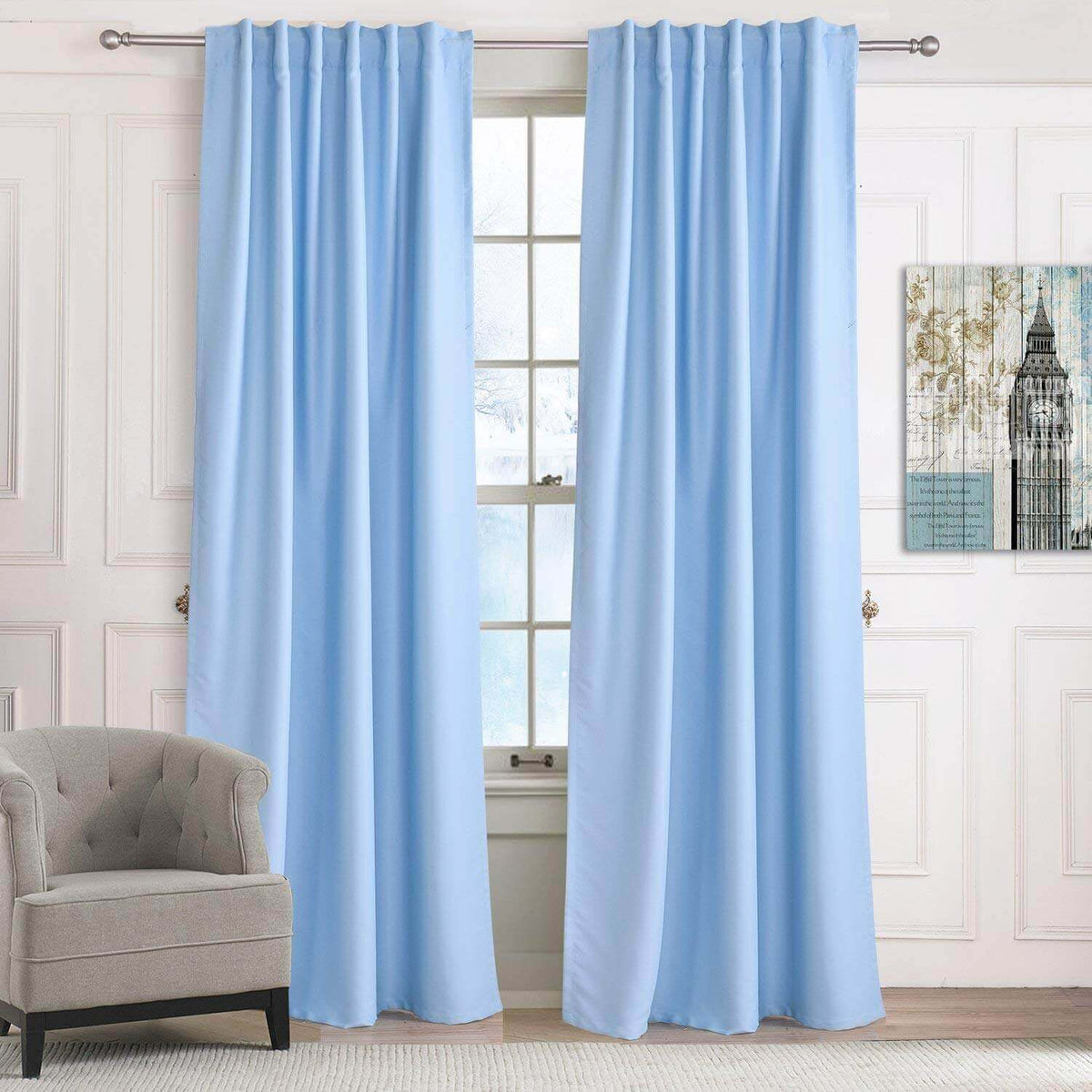 Sky blue curtains for living room window treatments decorative drapes
