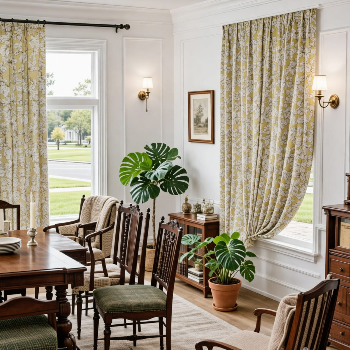 Warm Yellow Cream Fig and Foliage Curtains Art Painting Custom Drapes