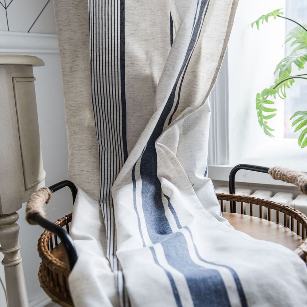 Navy Blue Stripe Curtains Natrual Linen Drapes