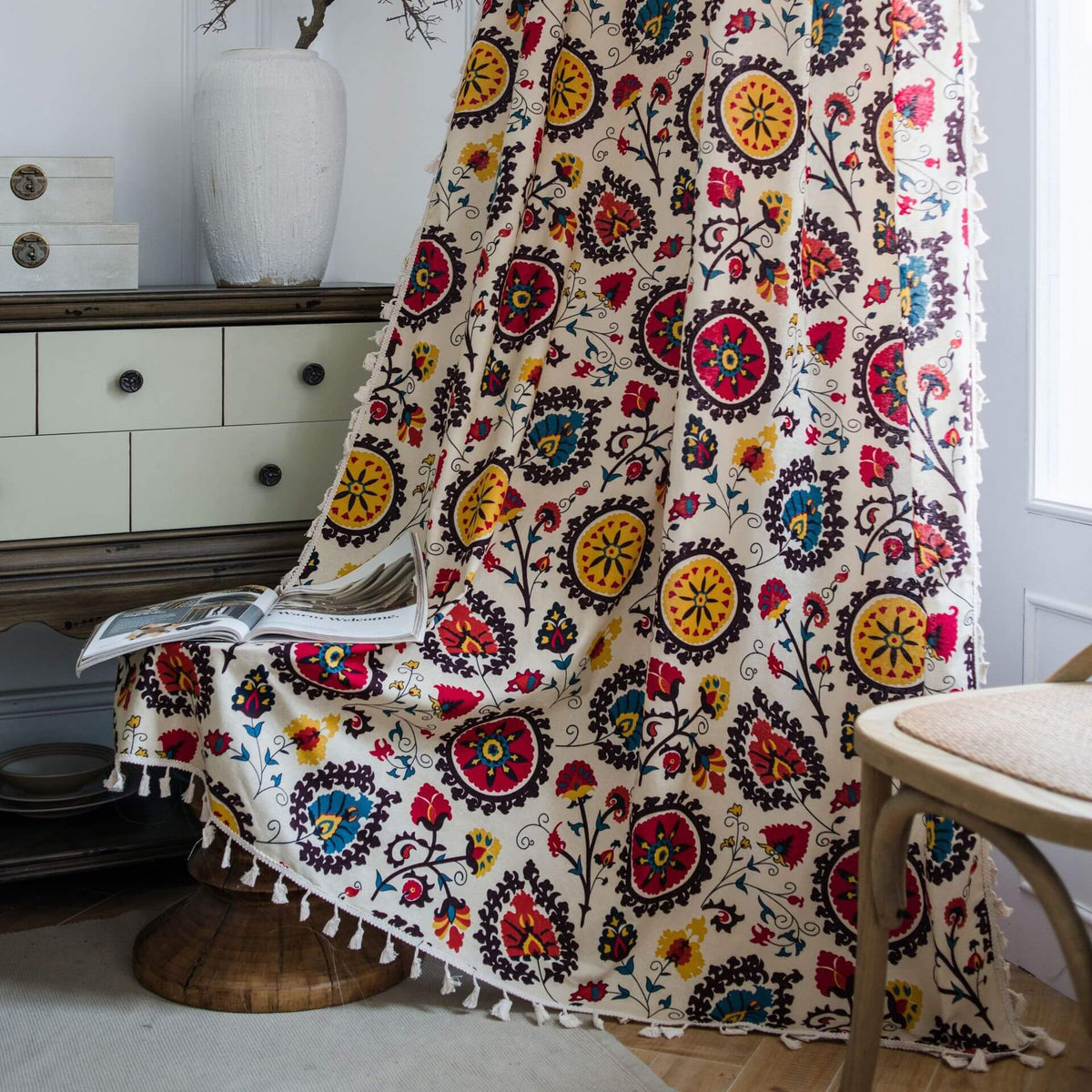 Sunflower boho curtains for living room darkening custom drapes for sale