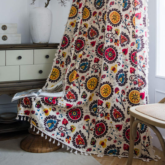 Sunflower boho curtains for living room darkening custom drapes for sale