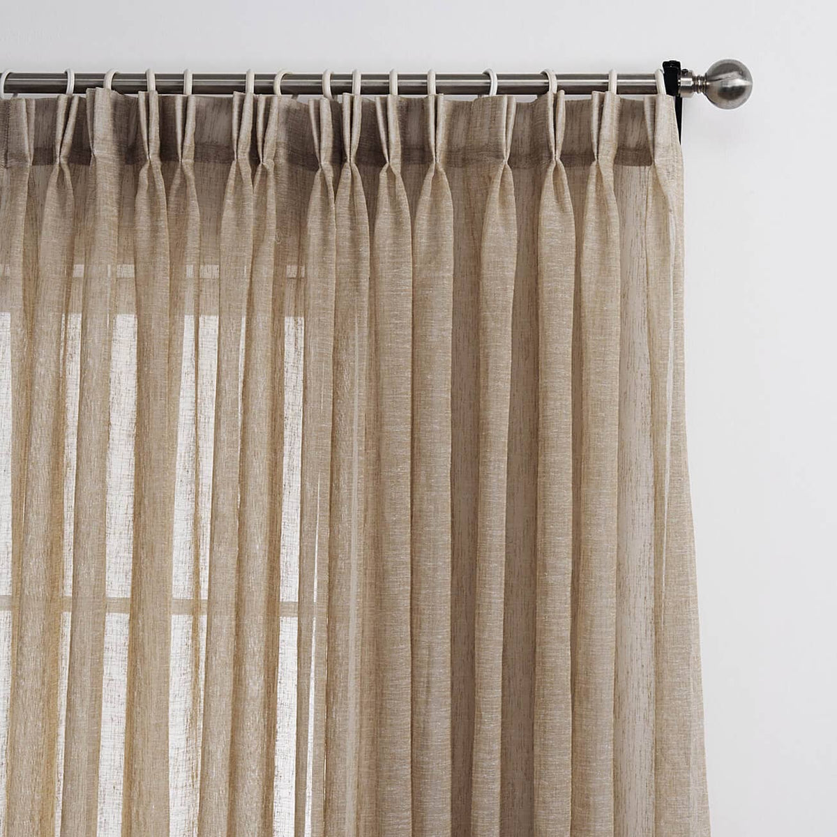 tan pinch pleated sheer linen curtains