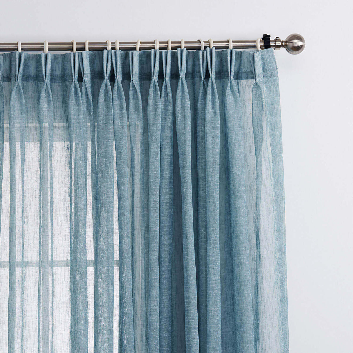 teal blue pinch pleat window sheers