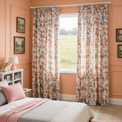 Gray Orange Triangle Chime Curtains Warm Geometry Drapes