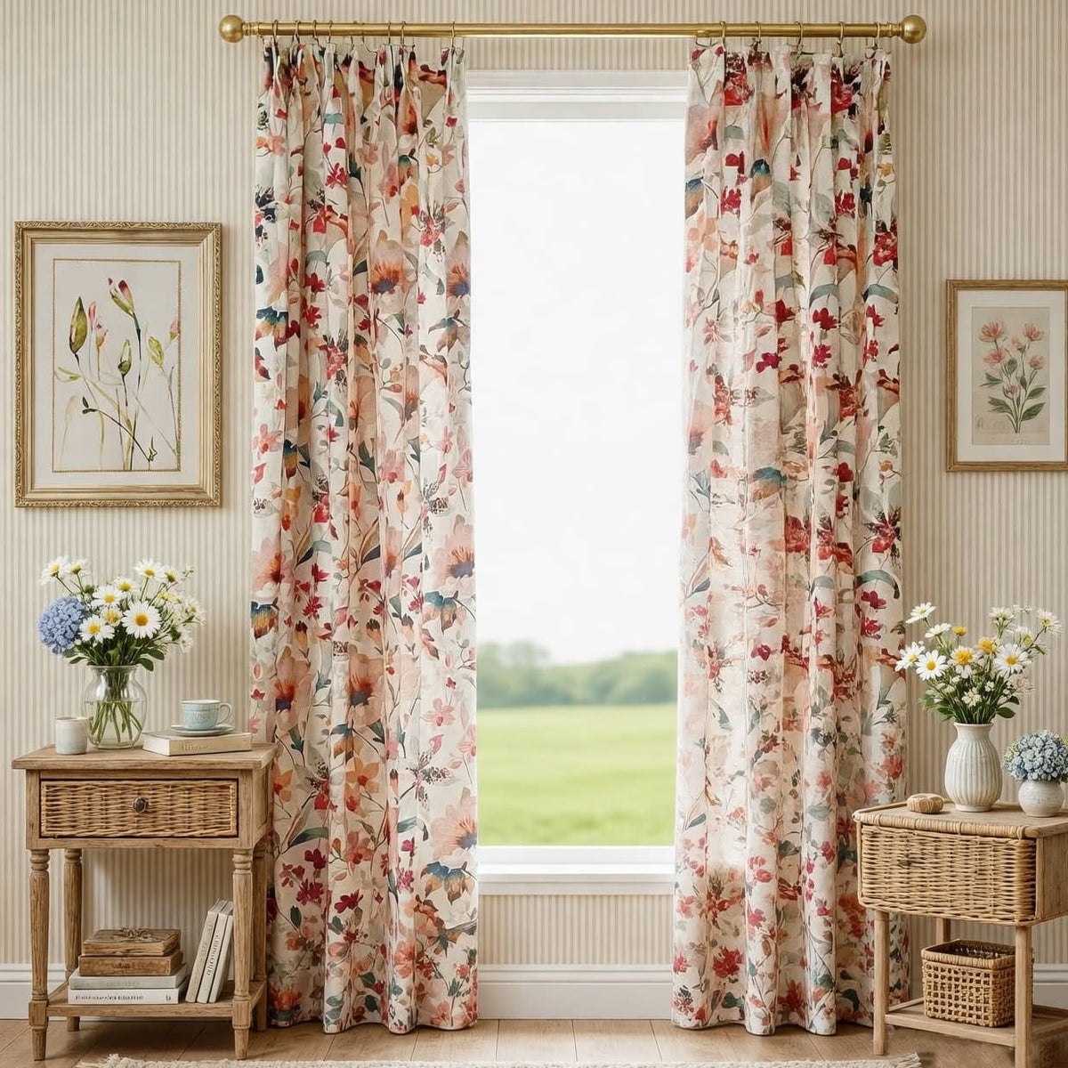 Brilliant Flowers Pinch Pleat Curtains Song of Summer Living Room Drapes