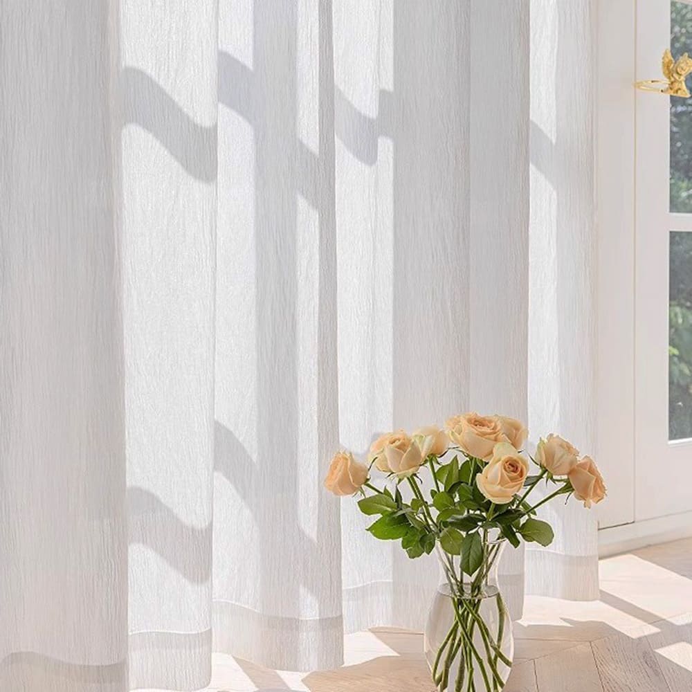 Chic Gleaming White Wave Sheer Curtain with Subtle Sparkle