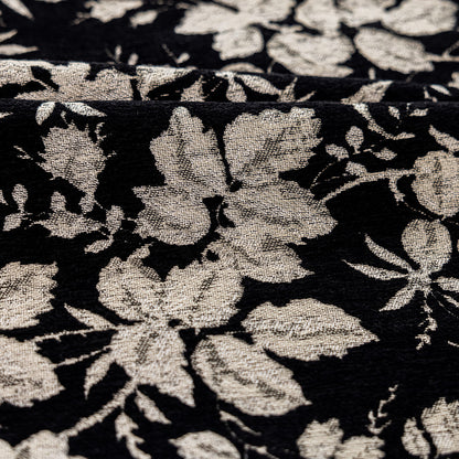 Stately Retro Black Base White Floral Chenille Jacquard Blackout Curtains