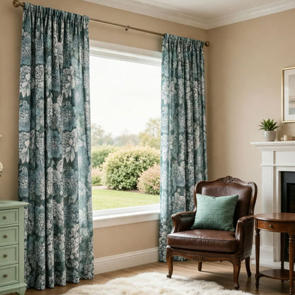 Turquoise Curtains Peony Flowers Drapes for Living Room