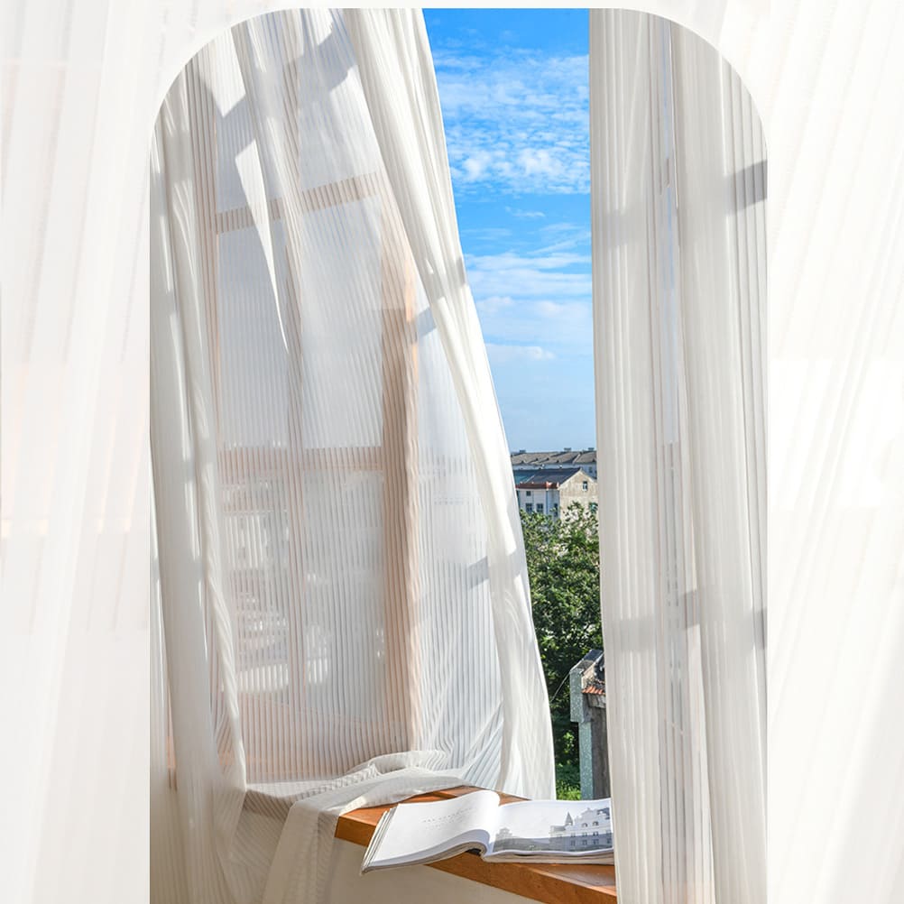 Organ White Vertical Striped Blinds Sheer Curtains