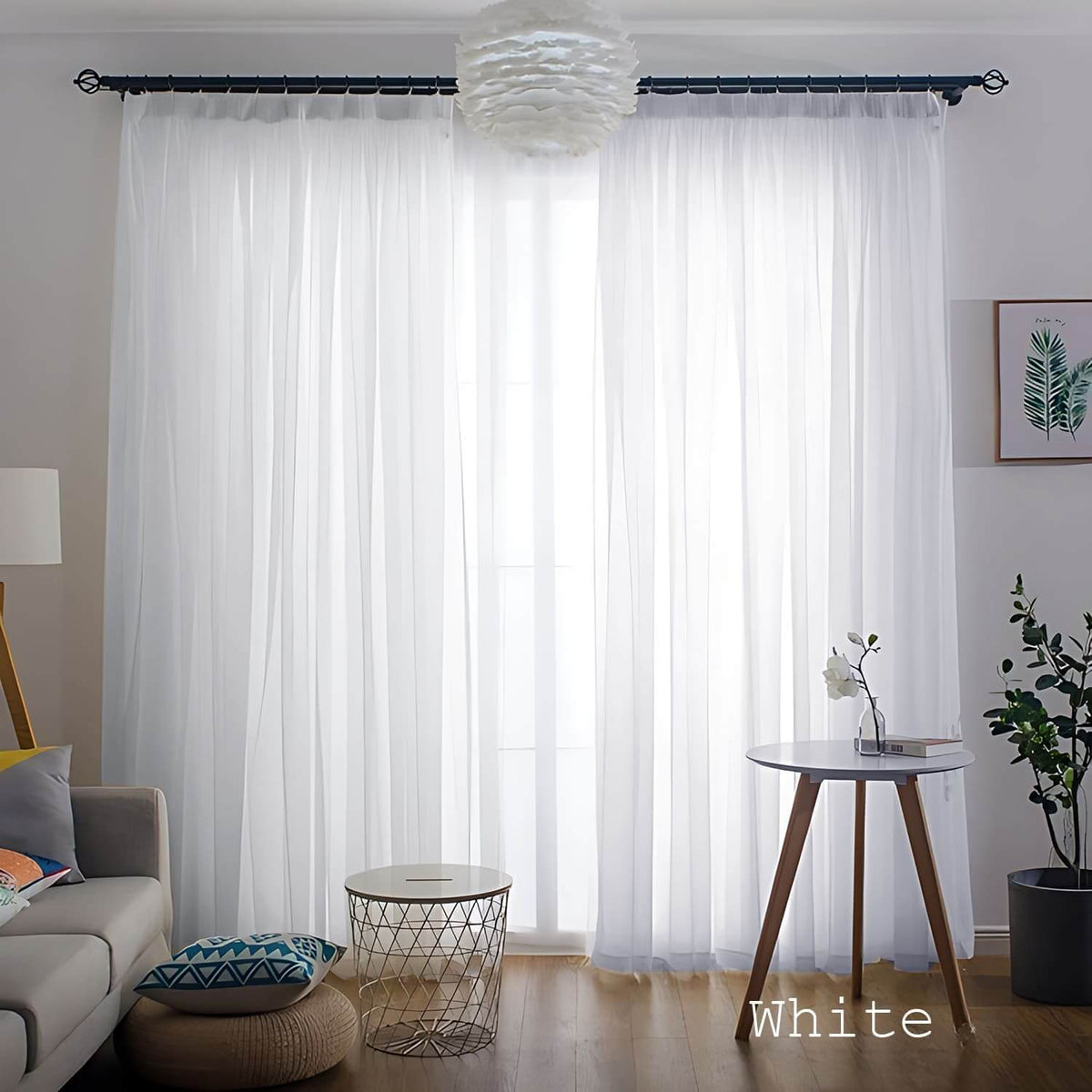 White semi sheer curtains for living room pinch pleated window sheers