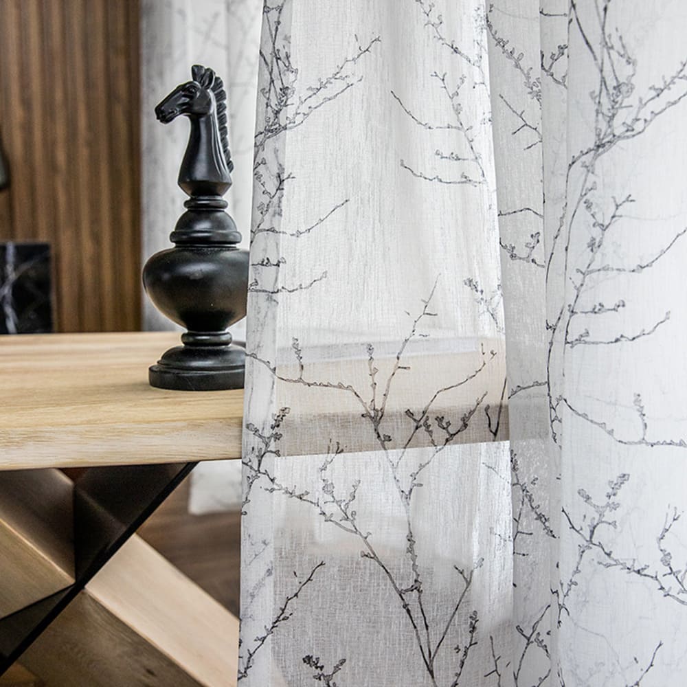 White sheer curtains for living room branch print sheer curtain panels