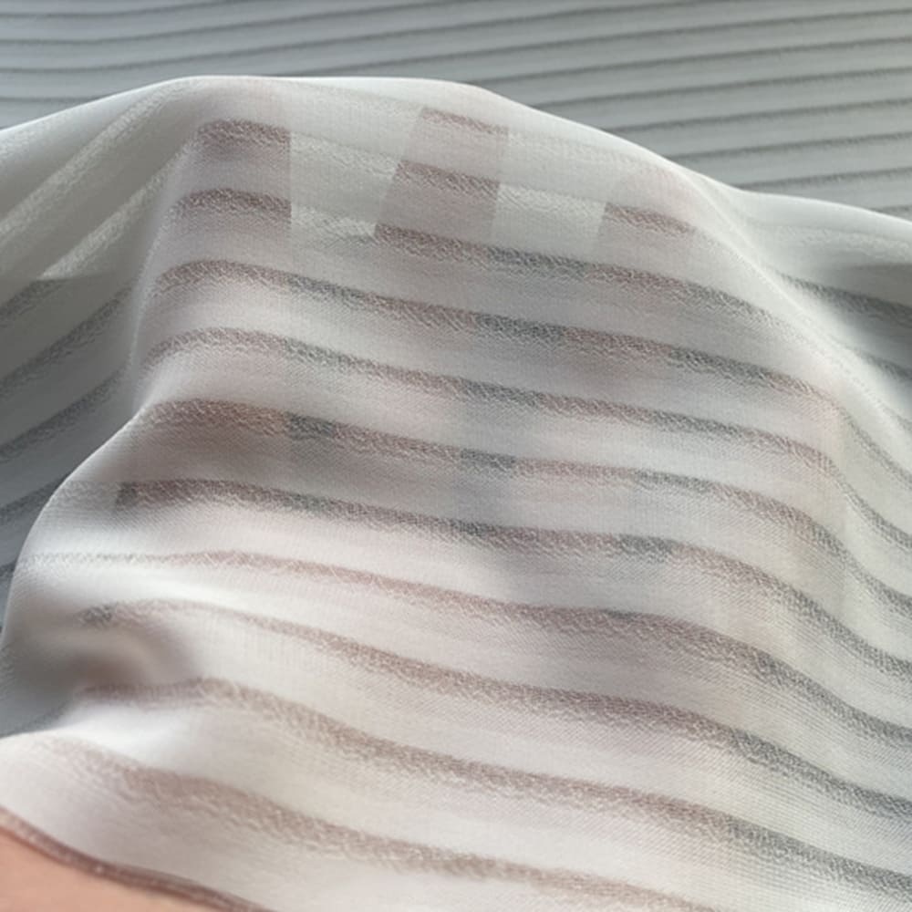 White Horizontal Striped Sheer Curtains Voile 2 Panels for Living Room