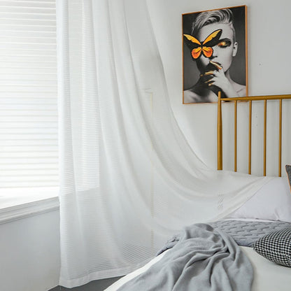 White Horizontal Striped Sheer Curtains Voile 2 Panels for Living Room