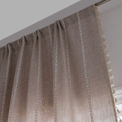 Geometric White Striped Curtains Window Coffee Drapes with Tassels
