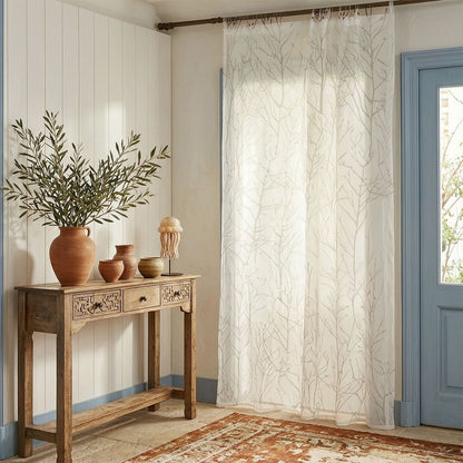 Branch Tree White Sheer Curtains for Bedroom/Living Room 2 Panels