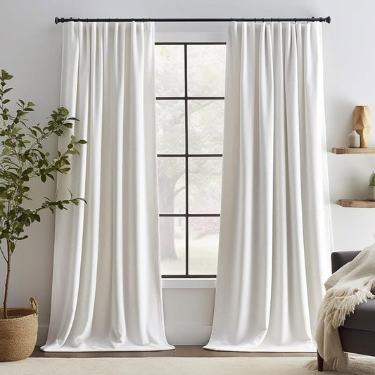 Ivory White Velvet Pinch Pleat Curtains and Drapes for Living Room/Bedroom
