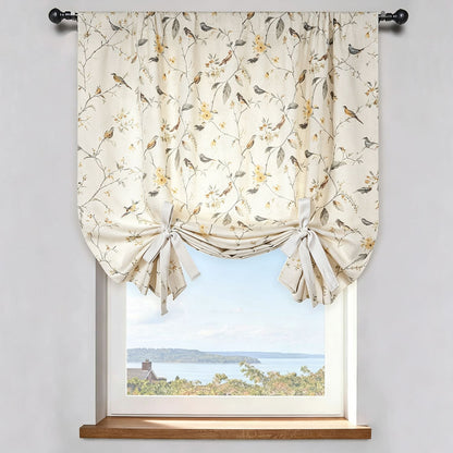 White Yellow Gray Birds Floral Balloon Shade Curtains Drapes
